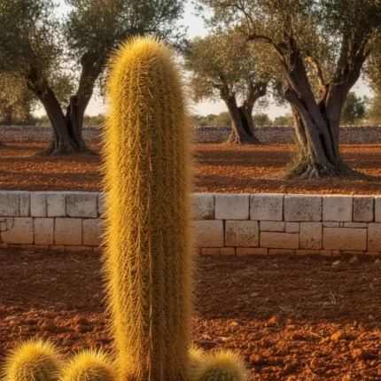 Cactus Espostoa guentheri con spine dorate in giardino pugliese