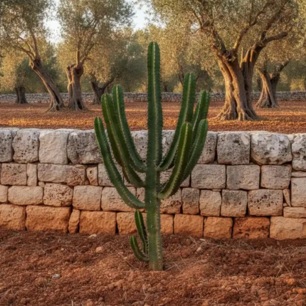 Pianta di Euphorbia eritrea candelabro in un giardino mediterraneo nel Salento